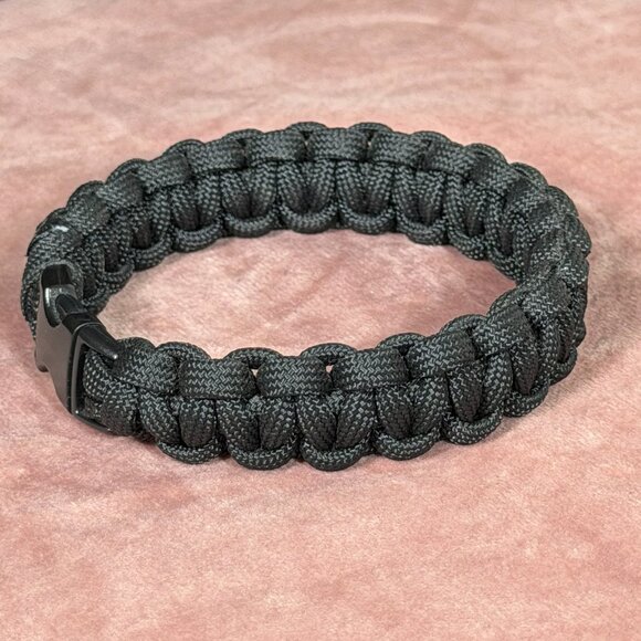 Black Paracord Survival Bracelet – Handmade Tactical Woven Bangle - Picture 6 of 7